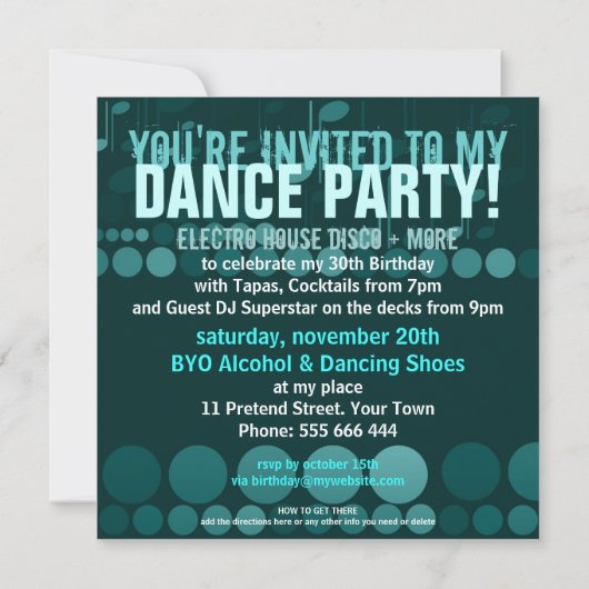 Afscheid 20s Verjaardag Dance Party Uitnodiging (Achterkant)