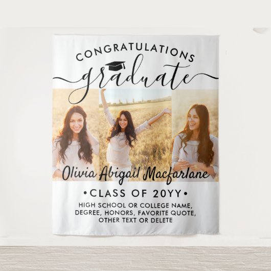 Afscheid 3 Foto Collage Groot Modern Achtergronddo Wandkleed (Voorkant)