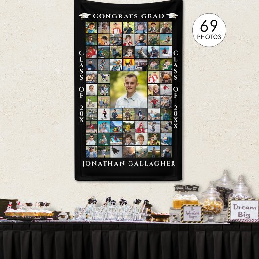 Afscheid 69 Foto Collage Gefeliciteerd Afgestudeer Spandoek