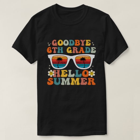 Afscheid 6e graad Hallo zomer, Groovy 6de graad T-shirt (Design voorkant)