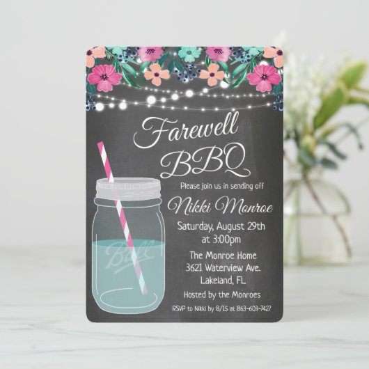 Afscheid BBQ Mason Jar Uitnodiging (Staand voorkant)