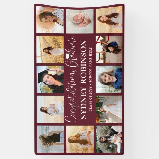 Afscheid Congrats 12 Foto Collage Maroon Spandoek (Verticaal)