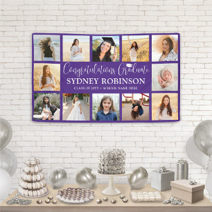 Afscheid Congrats 12 Foto Collage Paars Spandoek