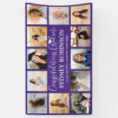 Afscheid Congrats 12 Foto Collage Paars Spandoek (Verticaal)