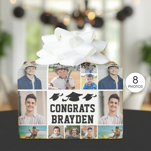 Afscheid Congrats Naam 8 Foto Collage Cadeaupapier