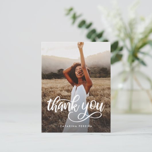 Afscheid Dank Je Foto Moderne Script Afgestudeerde Briefkaart (Staand voorkant)