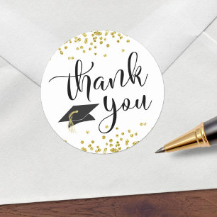 Afscheid Dank Je Script Zwart Goud Confetti Ronde Sticker