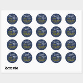 Afscheid Dank Script Navyblauw Goud Geel Ronde Sticker (Vel)