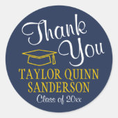 Afscheid Dank Script Navyblauw Goud Geel Ronde Sticker (Voorkant)
