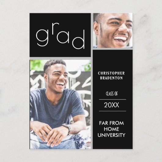 Afscheid Dual Foto Zwart Bericht Aankondigingskaart (Voorkant)