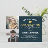Afscheid Dubbele Viering Afstudeerfeest Foto Kaart (Staand voorkant)