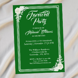 Afscheid Elegant Script Groen Wit Rose Party Kaart