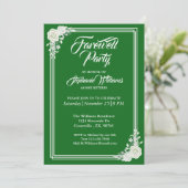 Afscheid Elegant Script Groen Wit Rose Party Kaart (Staand voorkant)