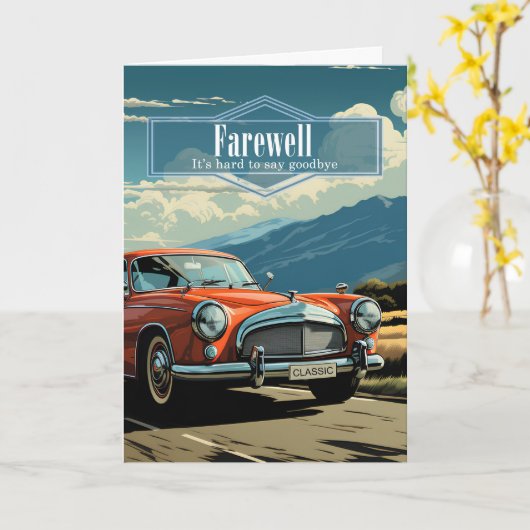 Afscheid en afscheid Classic Car Retro Style Kaart (Gele Bloem)