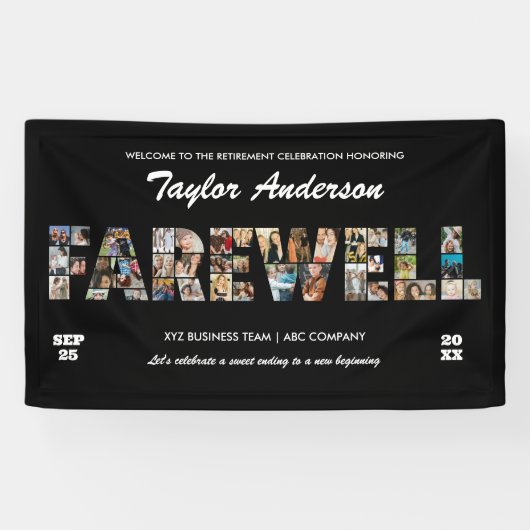 Afscheid Feest Foto Collage Collega Pensioen Spandoek (Horizontaal)