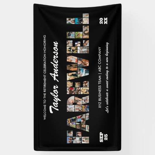 Afscheid Feest Foto Collage Collega Pensioen Spandoek (Verticaal)