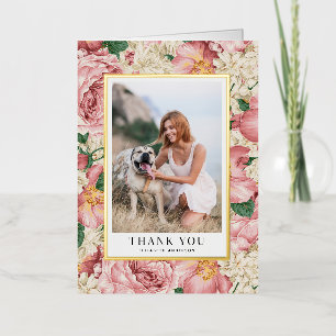 Afscheid Foto Dankjewel met Roos en Hortensia Folie Wenskaart