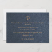 Afscheid foto van rechtenfaculteit in navy goud aankondiging (Achterkant)