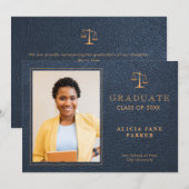 Afscheid foto van rechtenfaculteit in navy goud aankondiging (Voorkant / Achterkant)