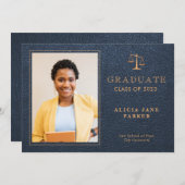 Afscheid foto van rechtenfaculteit in navy goud aankondiging (Voorkant / Achterkant)