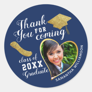 Afscheid Geschenk Blauw Wit Goud Klas 2026 Ronde Sticker