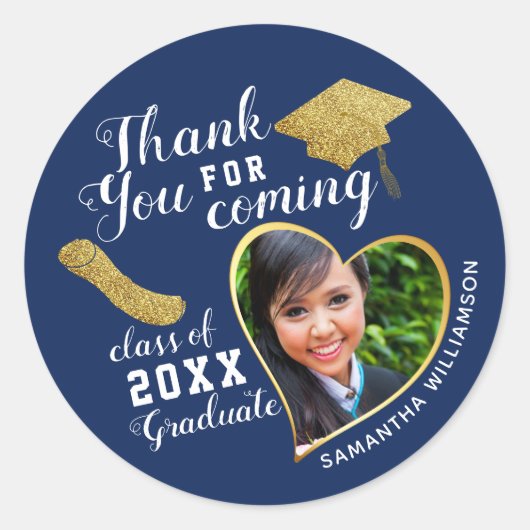 Afscheid Geschenk Blauw Wit Goud Klas 2026 Ronde Sticker (Voorkant)