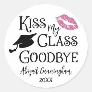 Afscheid Grappig KUS EENS MIJN KLAS VAARWEL Naam Ronde Sticker