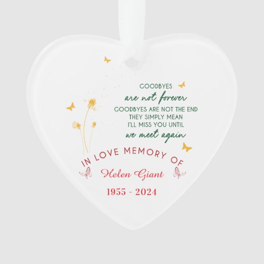 "Afscheid is niet voor altijd" Memorial Ornament (voorkant)