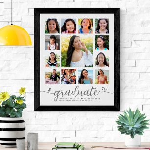 Afscheid K–12 Modern Script Foto Collage Wit Poster