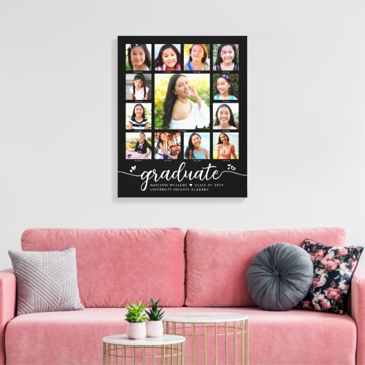 Afscheid K–12 Modern Script Foto Collage Zwart Canvas Afdruk (Insitu (Woonkamer))