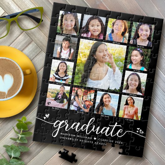 Afscheid K–12 Modern Script Foto Collage Zwart Legpuzzel