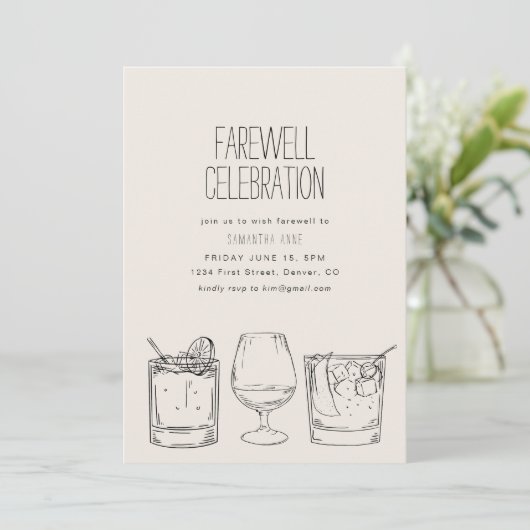 Afscheid Moving Pensioen Partij Nodig Drinken Kaart (Staand voorkant)