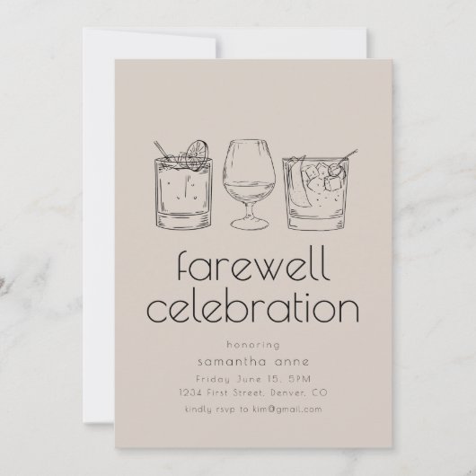 Afscheid Moving Pensioen Partij Nodig Drinken Kaart (Voorkant)