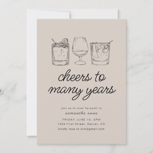 Afscheid Moving Pensioen Partij Nodig Drinken Kaart (Voorkant)