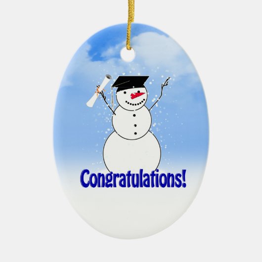 Afscheid nemende Sneeuwman met diploma Keramisch Ornament (Voorkant)