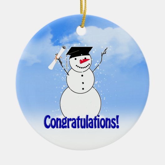 Afscheid nemende Sneeuwman met Diploma Keramisch Ornament (Voorkant)