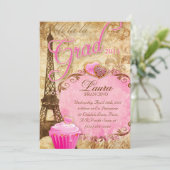 Afscheid Paris Eiffeltoren Vintage Bloem Roze Kaart (Staand voorkant)