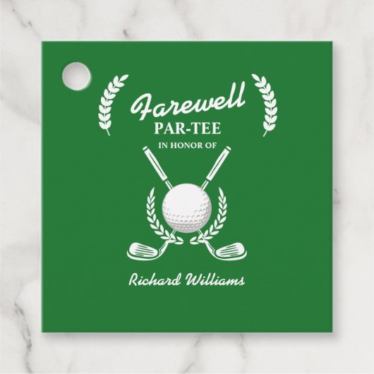 Afscheid pensioen golfclubs krans themafeest bedankjes labels (Voorkant)