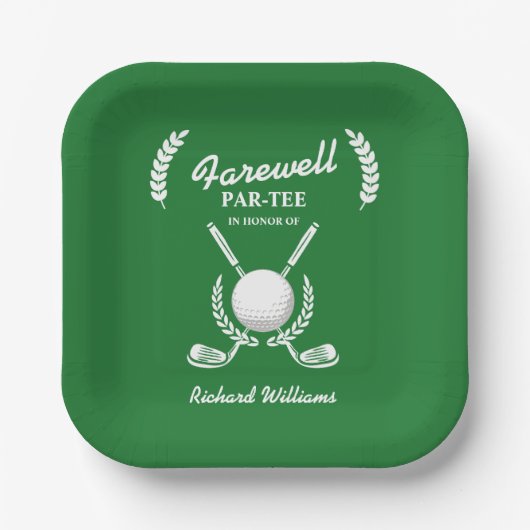 Afscheid pensioen golfclubs krans themafeest papieren bordje (Voorkant)