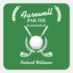 Afscheid pensioen golfclubs krans themafeest vierkante sticker
