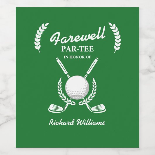 Afscheid pensioen golfclubs krans themafeest wijn etiket (Enkel label)