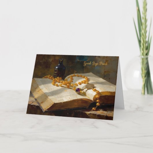 Afscheid Priester Kaart met Rozenkrans en Boek (Voorkant)