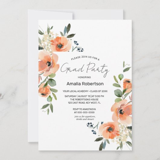 Afscheid roze bloemen en groen UITNODIGING (Voorkant)