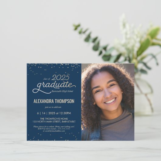 Afscheid uitnodiging klas 2025 met foto (Staand voorkant)