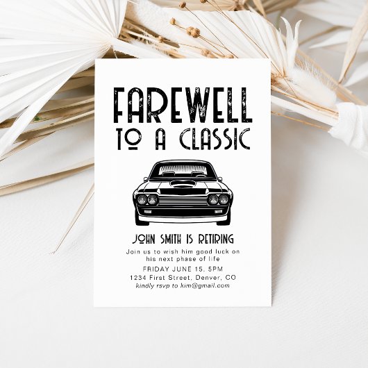 Afscheid van een Classic Retirement Car Party Invi Kaart