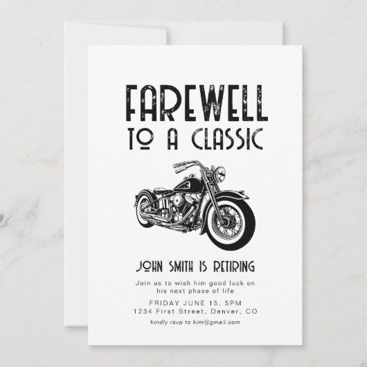 Afscheid van een Classic Retirement Motorcycle Inv Kaart (Voorkant)