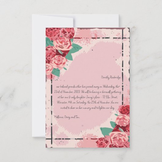 Afscheid van haar laatste reis bedankkaart (Achterkant)