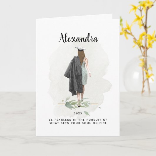 Afscheid Watercolor Meisje Gebladerte Inspirerend Kaart (Gele Bloem)