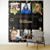 Afscheidfeest zwart goud afgestudeerde fotocollage wandkleed (In situ)