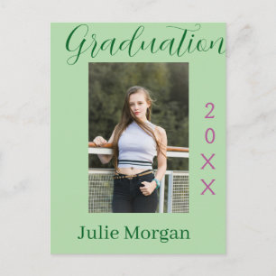 Afscheidfoto groen roze jaar 20XX naam eenvoudig Briefkaart